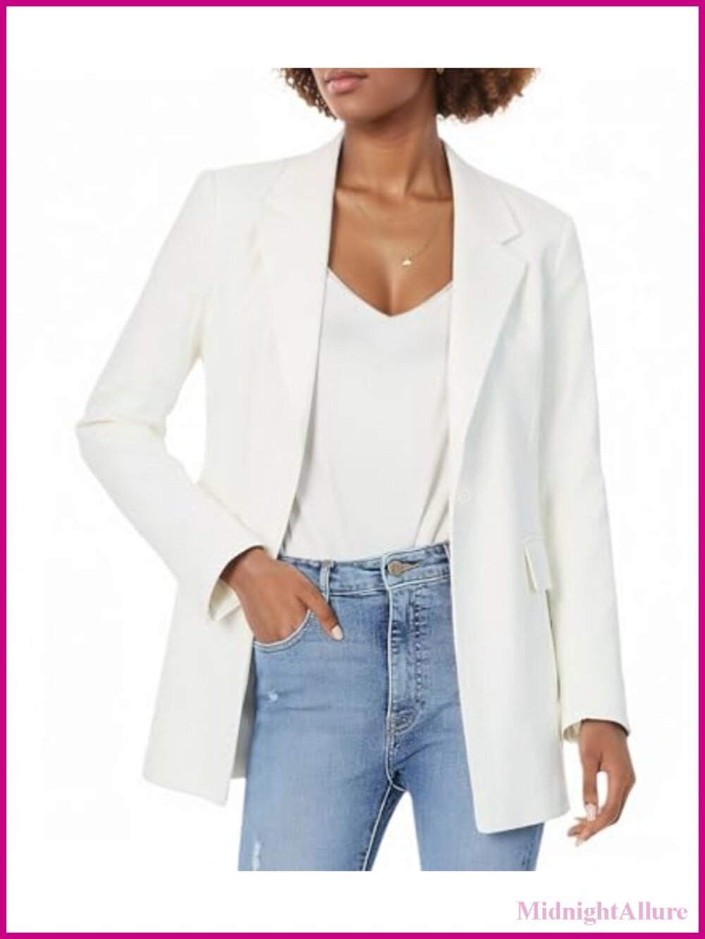 Long Sleeve One Button Blazer Business Casual Lightweight Suit Jacket